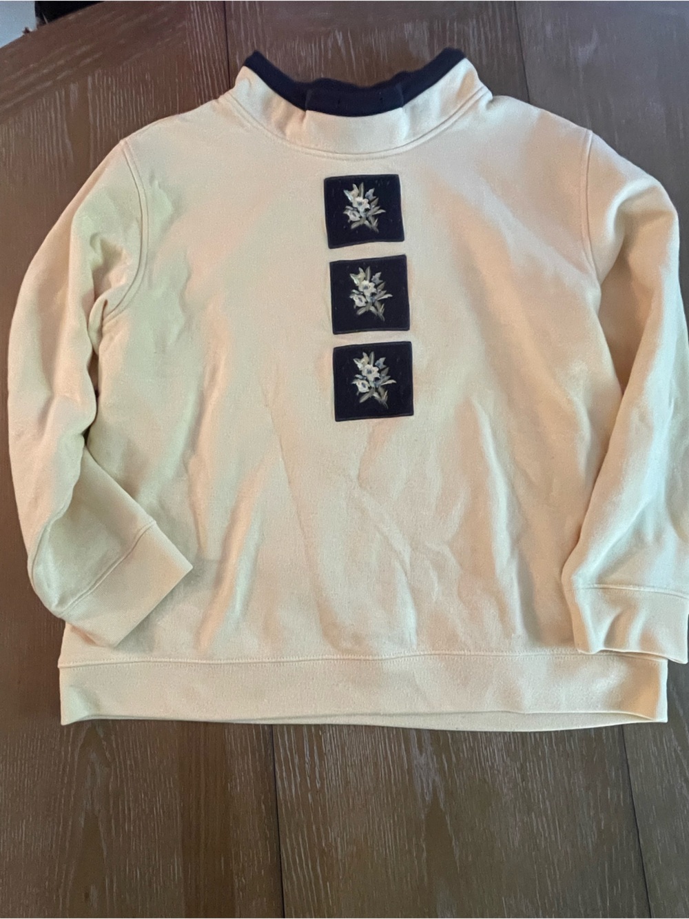 Jennifer Moore Cream Sweater with Navy Floral Patches